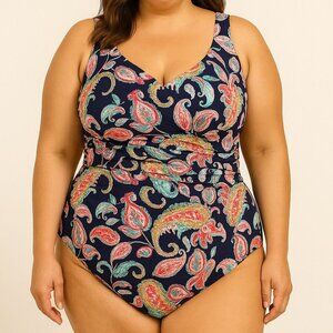 Miraclesuit® Amici V-Neck One-Piece Paisley Swimsuit - Size 16 - New with Tags